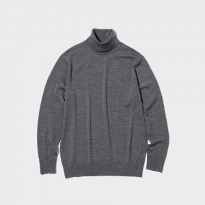 Pulls Uniqlo 100pct Extra Fine Merino Turtleneck Jumper Homme Grise | 1284-DMWTI