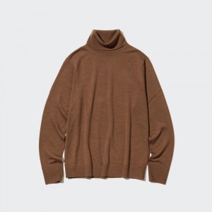 Pulls Uniqlo 100pct Extra Fine Merino Turtleneck Jumper Femme Marron | 1357-GMKRT