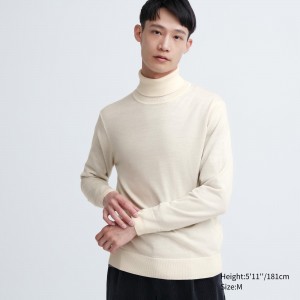 Pulls Uniqlo 100pct Extra Fine Merino Turtleneck Jumper Homme Blanche | 2395-RFXME