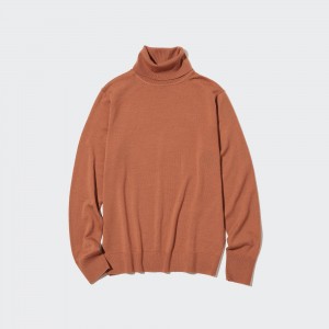 Pulls Uniqlo 100pct Extra Fine Merino Turtleneck Jumper Femme Orange | 6173-RMSUT