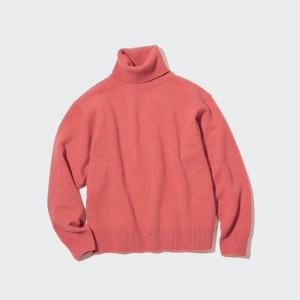 Pulls Uniqlo 100pct Lambswool Turtleneck Jumper Femme Rose | 3094-MWXPZ