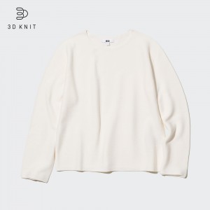 Pulls Uniqlo 3d Knit Seamless Cotton Crew Neck Jumper Femme Blanche | 5893-BWIKY