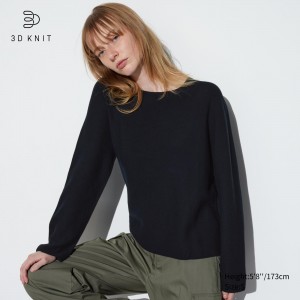 Pulls Uniqlo 3d Knit Seamless Cotton Crew Neck Jumper Femme Noir | 6925-VMTRY