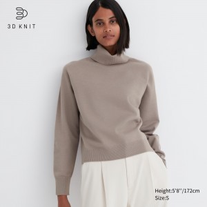 Pulls Uniqlo 3d Knit Seamless Souffle Yarn Turtleneck Jumper Femme Beige | 4365-PFMVY