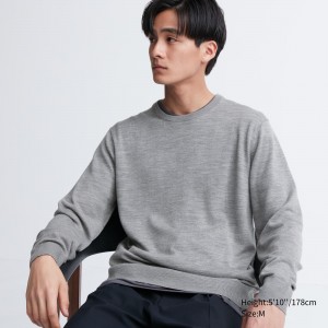 Pulls Uniqlo Extra Fine Merino Crew Neck Jumper Homme Grise | 7308-XLITY