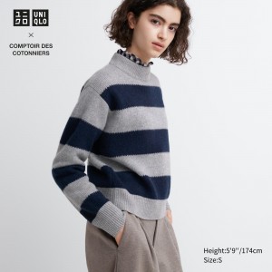 Pulls Uniqlo Lambswool Striped Jumper Femme Grise | 6741-PJHOI
