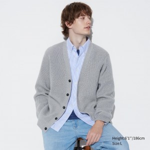 Pulls Uniqlo Middle Gauge Knit V Neck Cardigan Homme Grise | 7203-HRNBP