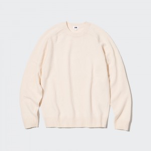 Pulls Uniqlo Premium Lambswool Crew Neck Jumper Homme Blanche | 4571-PCHWV