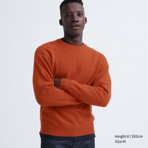 Pulls Uniqlo Premium Lambswool Crew Neck Jumper Homme Orange | 4690-YFUMT