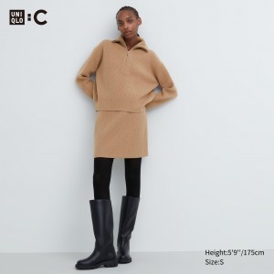 Pulls Uniqlo Premium Lambswool Mini Skirt Femme Beige | 1905-QTBLZ
