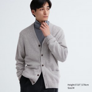 Pulls Uniqlo Premium Lambswool V Neck Cardigan Homme Grise | 7168-WDUGV