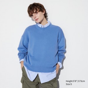 Pulls Uniqlo Smooth Cotton Relaxed Fit Crew Neck Jumper Femme Bleu | 3691-XRVQT