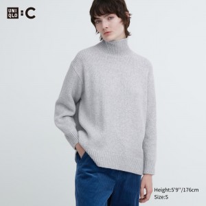 Pulls Uniqlo Soft Knit High Neck Jumper Femme Grise Clair | 3296-SJFVM