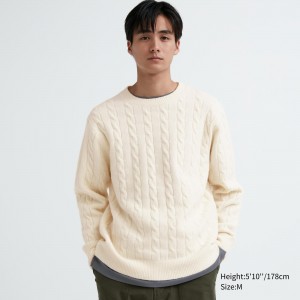 Pulls Uniqlo Souffle Yarn Cable Knit Crew Neck Jumper Homme Blanche | 3178-UODJQ