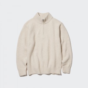 Pulls Uniqlo Souffle Yarn Half Zipped Jumper Homme Beige | 6730-PUKVN