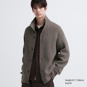 Pulls Uniqlo Souffle Yarn Low Gauge Grandad Collar Cardigan Homme Marron | 9306-WSROB