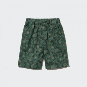 Short Uniqlo Cotton Stretch Printed Easy Shorts Enfant Vert Foncé | 6938-RMVWH