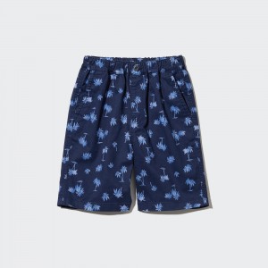 Short Uniqlo Cotton Stretch Printed Easy Shorts Enfant Bleu Marine | 9326-DATIW