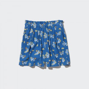 Short Uniqlo Girls Linen Blend Flower Print Easy Shorts Enfant Bleu | 2196-SZEXV