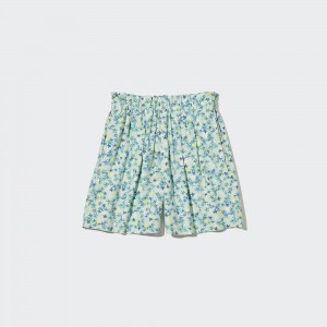 Short Uniqlo Girls Linen Blend Flower Print Easy Shorts Enfant Vert | 2860-WGLQD