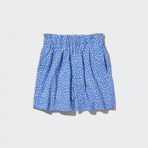 Short Uniqlo Girls Seersucker Flower Print Easy Shorts Enfant Bleu | 2791-KXCQZ