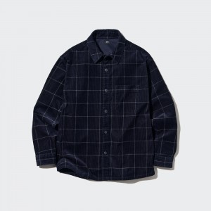 Surchemise Uniqlo Corduroy Oversized Checked Shirt Homme Bleu Marine | 5037-TRYDE