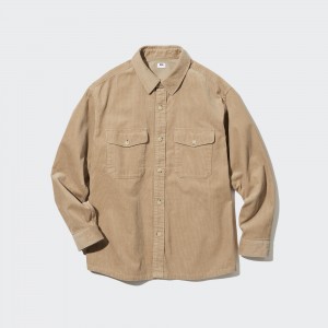 Surchemise Uniqlo Corduroy Oversized Work Shirt Homme Beige | 2098-VHTWJ