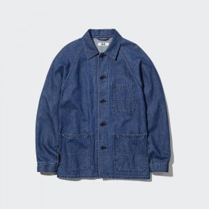 Surchemise Uniqlo Cotton Linen Blend Utility Jacket Homme Bleu | 3814-QPLRC
