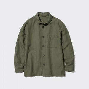 Surchemise Uniqlo Cotton Linen Overshirt Homme Vert Olive | 7918-XHMCK