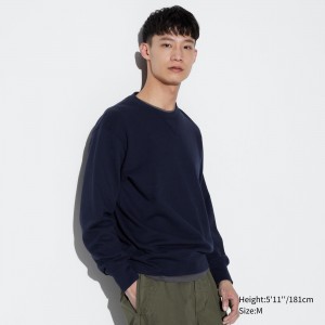Sweat a Capuche Uniqlo Cotton Crew Neck Sweatshirt Homme Bleu Marine | 9012-UPWJG