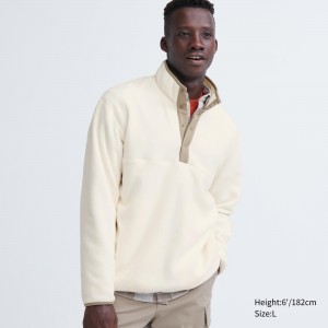 Sweat a Capuche Uniqlo Fleece Button Up Pullover Homme Blanche | 2504-OLQRB