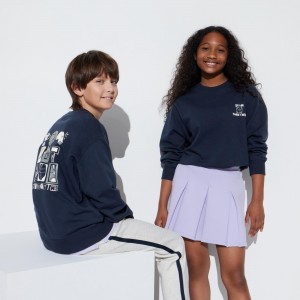 Sweat a Capuche Uniqlo Ultra Stretch Graphic Sweatshirt Enfant Bleu Marine | 1789-CQZKS