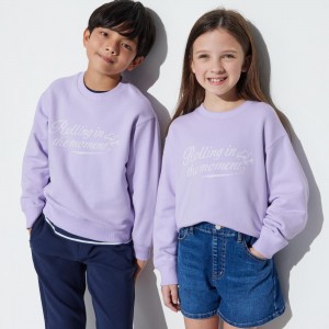 Sweat a Capuche Uniqlo Ultra Stretch Graphic Sweatshirt Enfant Violette Clair | 8354-FKZUT