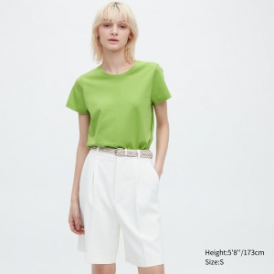 T Shirts Uniqlo 100pct Supima Cotton Crew Neck Short Sleeved T-Shirt Femme Vert | 5296-VXGYI