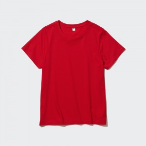 T Shirts Uniqlo 100pct Supima Cotton Crew Neck Short Sleeved T-Shirt Femme Rouge | 7086-NOFQV