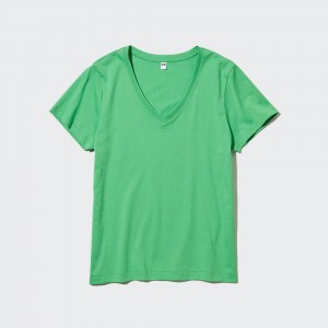 T Shirts Uniqlo 100pct Supima Cotton V Neck T-Shirt Femme Vert | 3824-DFEXQ