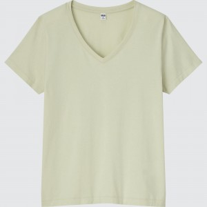 T Shirts Uniqlo 100pct Supima Cotton V Neck T-Shirt Femme Vert Clair | 6079-JMKCL