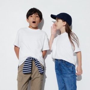 T Shirts Uniqlo Airism Cotton Crew Neck Short Sleeved T-Shirt Enfant Blanche | 9176-TYKEQ