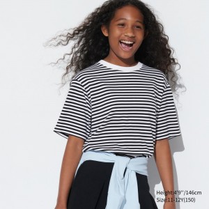 T Shirts Uniqlo Airism Cotton Striped Crew Neck T-Shirt Enfant Noir | 2915-VBSXE