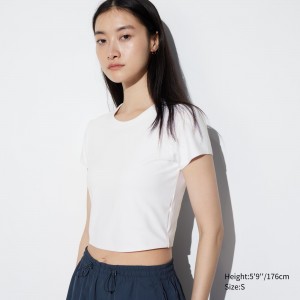 T Shirts Uniqlo Airism Ultra Soft Cropped T-Shirt Femme Blanche | 0946-NSYTL