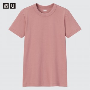 T Shirts Uniqlo Crew Neck Short Sleeved T-Shirt Femme Rose | 4125-YUJNX