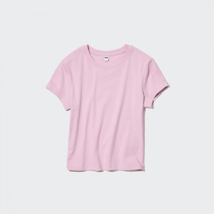 T Shirts Uniqlo Cropped Fit Short Sleeved T-Shirt Femme Rose | 4869-HMEJY
