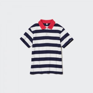 T Shirts Uniqlo Dry Pique Striped Short Sleeved Polo Shirt Enfant Bleu Marine | 6931-ORADZ