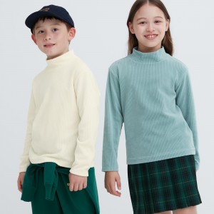 T Shirts Uniqlo Fleece Ribbed High Neck Long Sleeved T-Shirt Enfant Blanche | 0957-ZUGNF