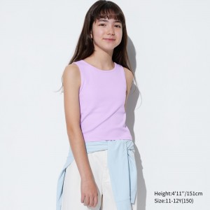 T Shirts Uniqlo Girls Airism Cotton Ribbed Sleeveless Bra Top Enfant Violette | 4091-VJXKO