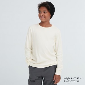 T Shirts Uniqlo Heattech Extra Warm Cotton Waffle Crew Neck Long Sleeved Thermal Top Enfant Blanche | 1503-RAEZG