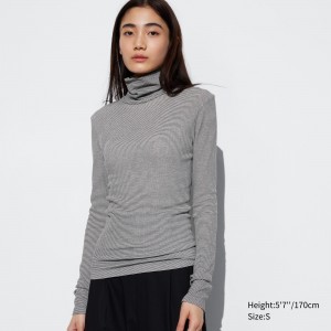 T Shirts Uniqlo Heattech Extra Warm Seamless Ribbed Striped Turtleneck Long Sleeved Thermal Top Femme Blanche | 1940-TBSEI