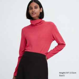 T Shirts Uniqlo Heattech Fleece Turtleneck Long Sleeved Thermal Top Femme Rouge | 1930-DVSPG
