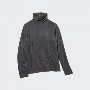 T Shirts Uniqlo Heattech Fleece Turtleneck Long Sleeved Thermal Top Femme Grise | 7491-EFHPL