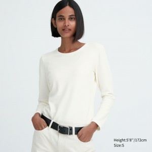 T Shirts Uniqlo Heattech Ultra Warm Crew Neck Long Sleeved Thermal Top Femme Blanche | 0165-RYXKN